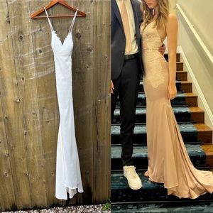 White Lace Satin Slip Mermaid Maxi Dress with Train 🌿